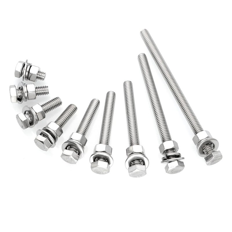 MYWISH (20 Sets) 5/16-18x1-1/2 Hex Head Stainless Steel Bolts and Nuts with Flat & Lock Washers, 304 Stainless Steel 18-8, Fully Threaded, 5/16 Bolt - Image 3